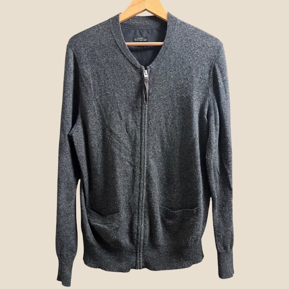 AllSaints Juku Bomber Cardigan Mens Medium Grey Wool Cashmere Hybrid Zip Sweater